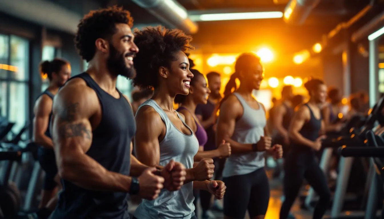 A group of gym members engaged in activities that build loyalty to the gym's mission statement.