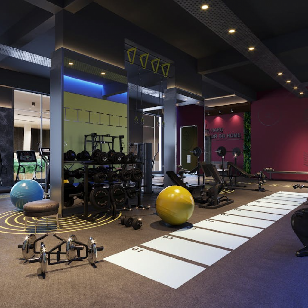 a gym with a colorful interior design idea